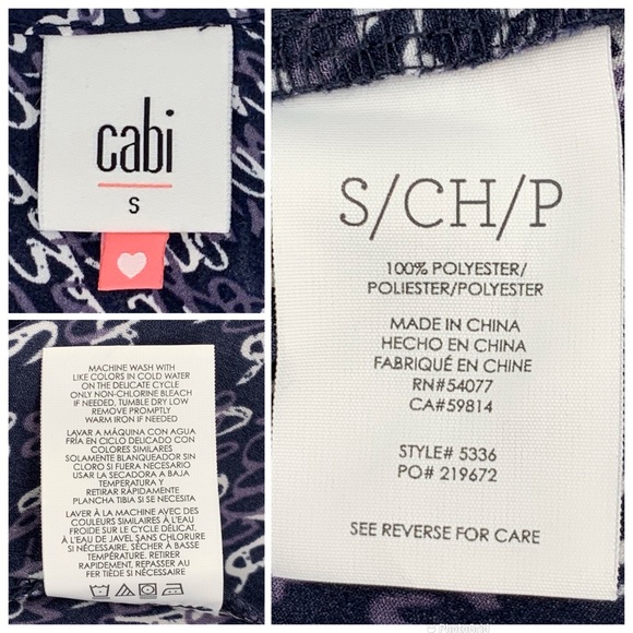 Cabi Te Amo Blouse # 5336, 'Love' Printed Long Sleeve V-neck Navy Blouse, Small - Picture 16 of 16